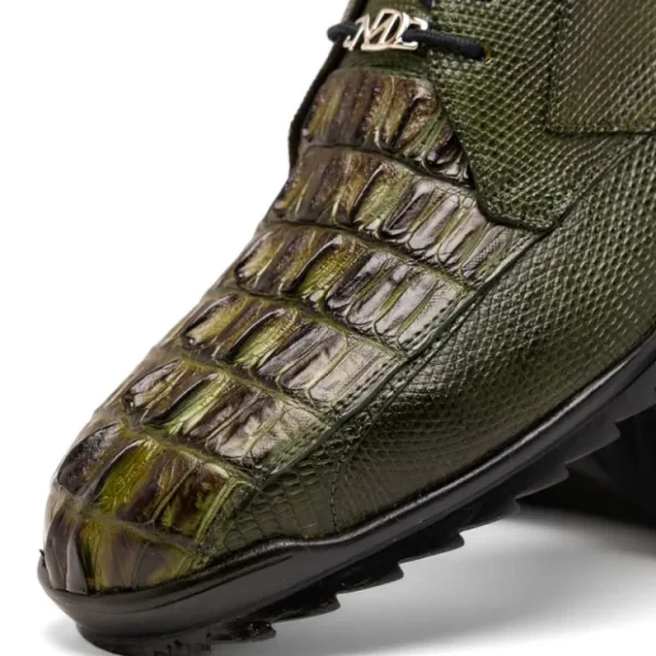 New Marco di Milano Crater Caiman Crocodile / Lizard Sneaker Rustic Olive RusticOlive