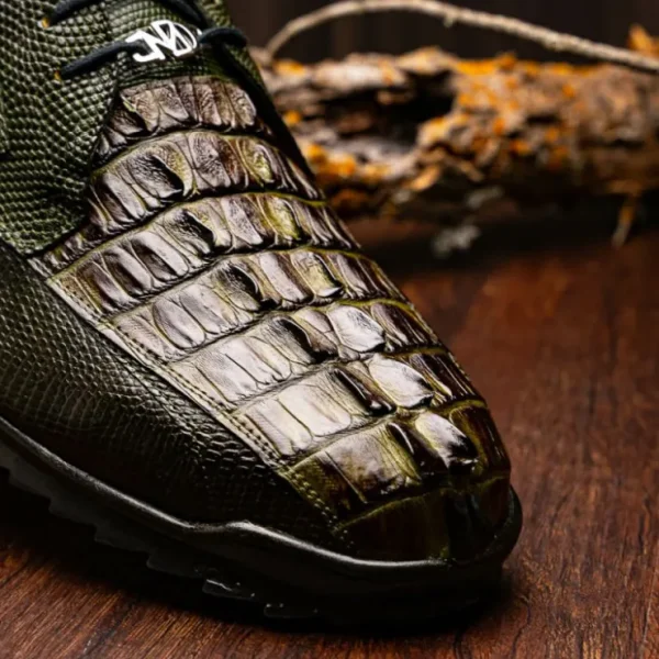 New Marco di Milano Crater Caiman Crocodile / Lizard Sneaker Rustic Olive RusticOlive