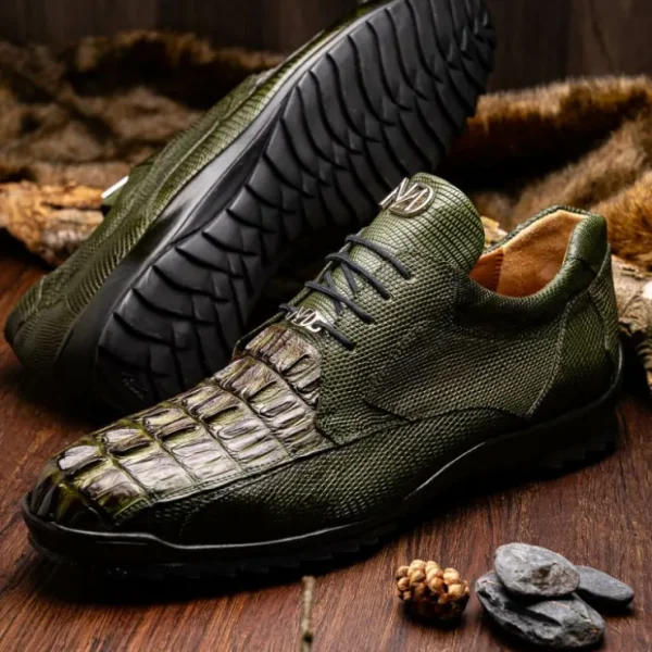New Marco di Milano Crater Caiman Crocodile / Lizard Sneaker Rustic Olive RusticOlive