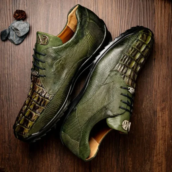 New Marco di Milano Crater Caiman Crocodile / Lizard Sneaker Rustic Olive RusticOlive