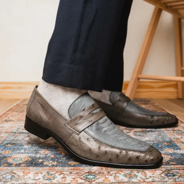 Outlet Marco di Milano Fangio Ostrich Penny Loafer Serpentine Grey