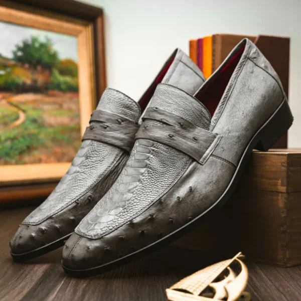 Outlet Marco di Milano Fangio Ostrich Penny Loafer Serpentine Grey