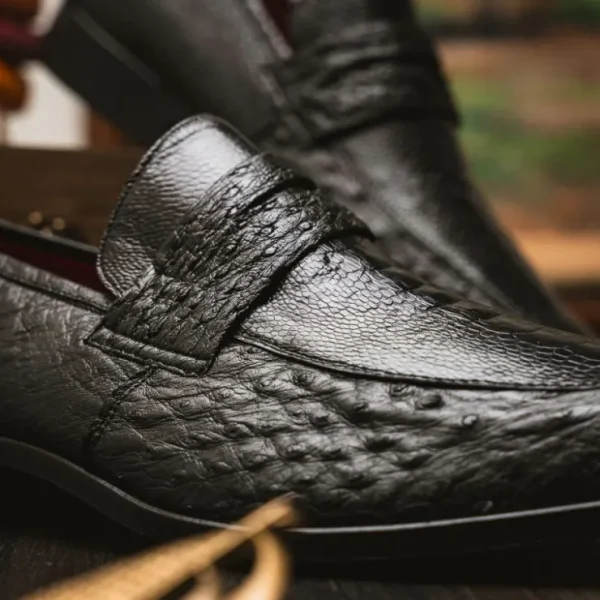 Store Marco di Milano Fangio Ostrich Penny Loafer Black