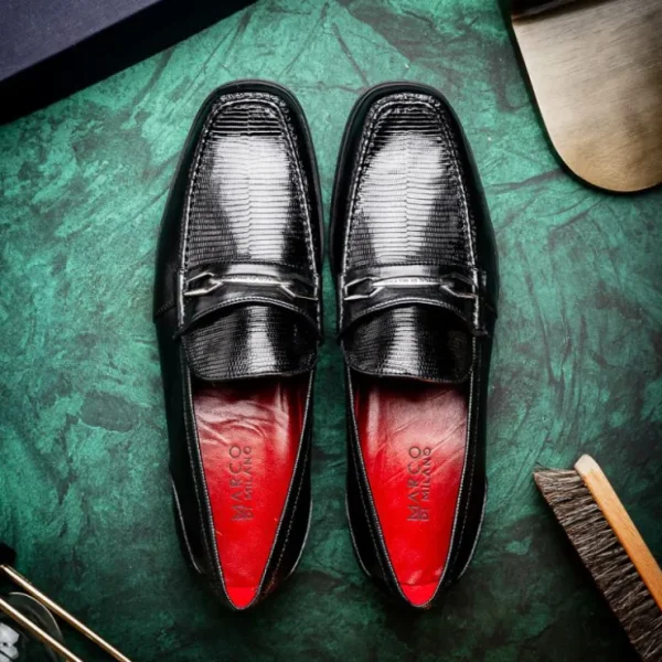 marco_di_milano_hugo_liza_9.webp Store Marco di Milano Hugo Lizard & Calfskin Bit Loafers Black
