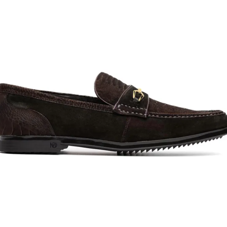 Fashion Marco di Milano Hugo Sueded Ostrich Leg Bit Loafers Brown