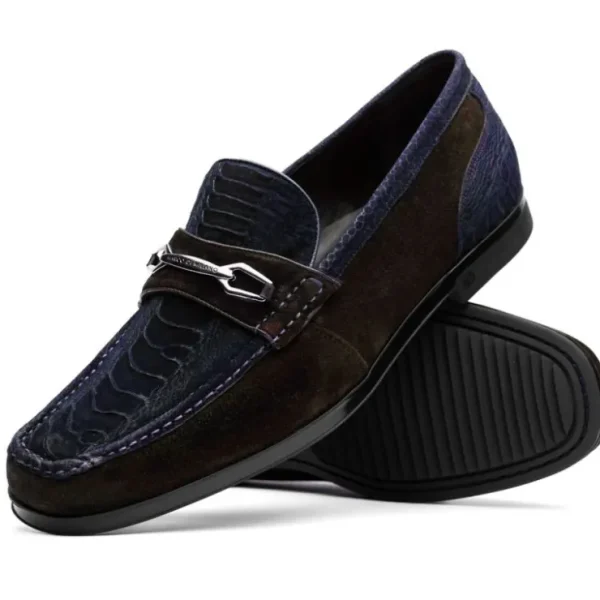 marco_di_milano_hugo_sued_1-3.webp Cheap Marco di Milano Hugo Sueded Ostrich Leg Bit Loafers Navy / Brown
