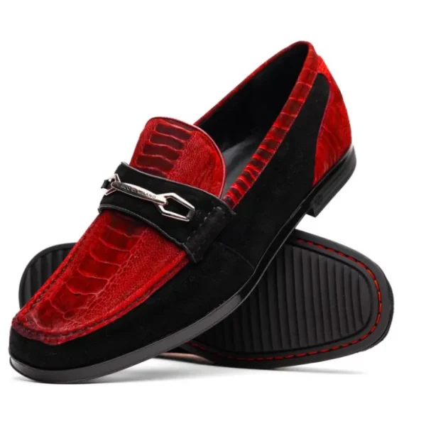 marco_di_milano_hugo_sued_1-5.webp Flash Sale Marco di Milano Hugo Sueded Ostrich Leg Bit Loafers Red / Black