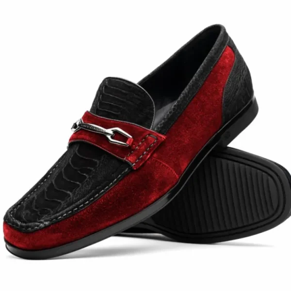 marco_di_milano_hugo_sued_1-6.webp Best Marco di Milano Hugo Sueded Ostrich Leg Bit Loafers Black / Red