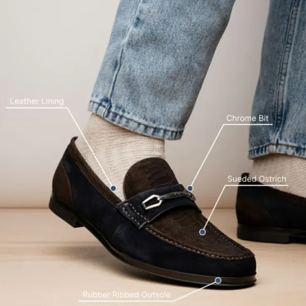 Store Marco di Milano Hugo Sueded Ostrich Leg Bit Loafers Brown / Navy
