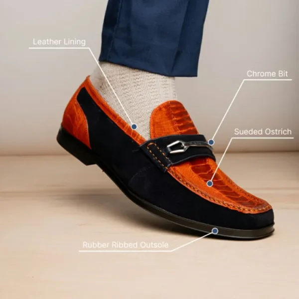 Cheap Marco di Milano Hugo Sueded Ostrich Leg Bit Loafers Orange / Blue