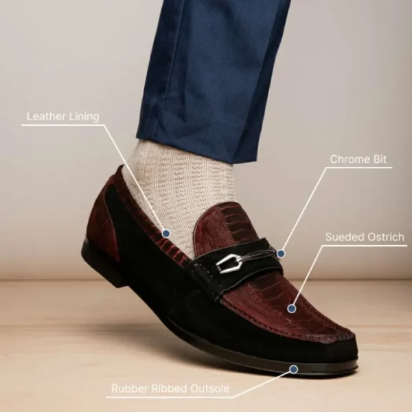 Best Marco di Milano Hugo Sueded Ostrich Leg Bit Loafers Wine / Black