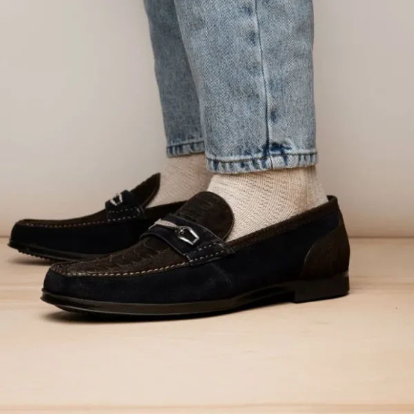 Store Marco di Milano Hugo Sueded Ostrich Leg Bit Loafers Brown / Navy