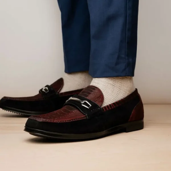 Best Marco di Milano Hugo Sueded Ostrich Leg Bit Loafers Wine / Black