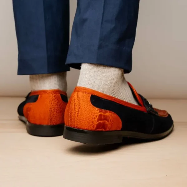Cheap Marco di Milano Hugo Sueded Ostrich Leg Bit Loafers Orange / Blue