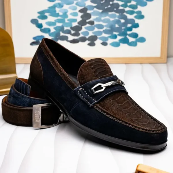 Store Marco di Milano Hugo Sueded Ostrich Leg Bit Loafers Brown / Navy