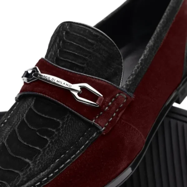 marco_di_milano_hugo_sued_2-4.webp Fashion Marco di Milano Hugo Sueded Ostrich Leg Bit Loafers Black / Wine
