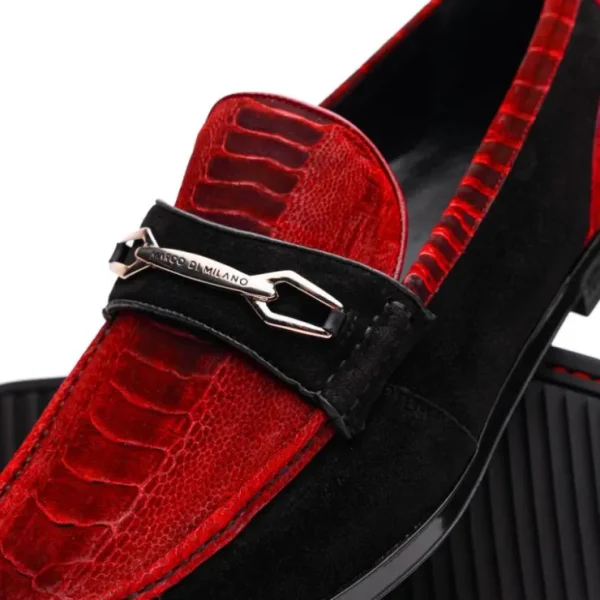 marco_di_milano_hugo_sued_2-5.webp Flash Sale Marco di Milano Hugo Sueded Ostrich Leg Bit Loafers Red / Black