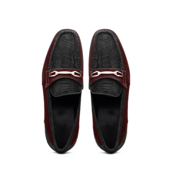 marco_di_milano_hugo_sued_3-4.webp Fashion Marco di Milano Hugo Sueded Ostrich Leg Bit Loafers Black / Wine