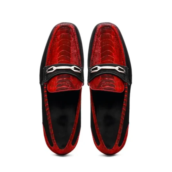 marco_di_milano_hugo_sued_3-5.webp Flash Sale Marco di Milano Hugo Sueded Ostrich Leg Bit Loafers Red / Black