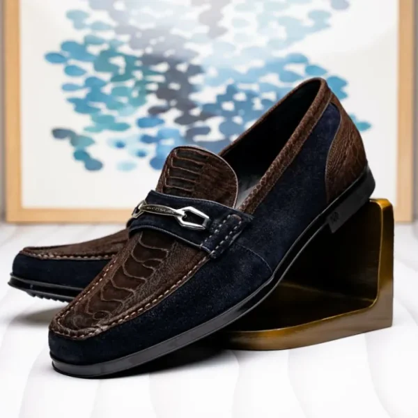 Store Marco di Milano Hugo Sueded Ostrich Leg Bit Loafers Brown / Navy