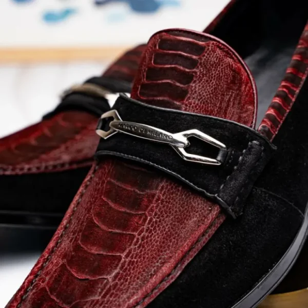 Best Marco di Milano Hugo Sueded Ostrich Leg Bit Loafers Wine / Black