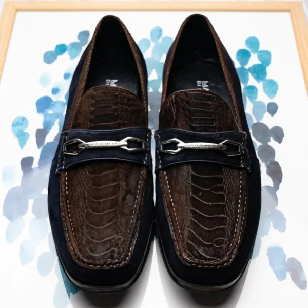 Store Marco di Milano Hugo Sueded Ostrich Leg Bit Loafers Brown / Navy