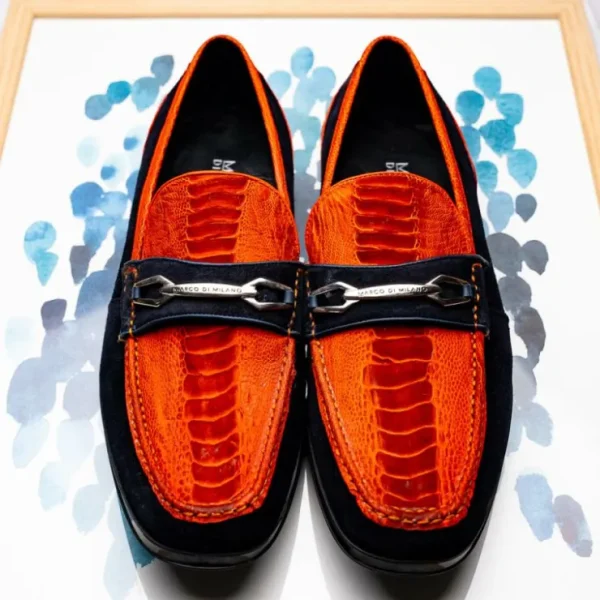 Cheap Marco di Milano Hugo Sueded Ostrich Leg Bit Loafers Orange / Blue