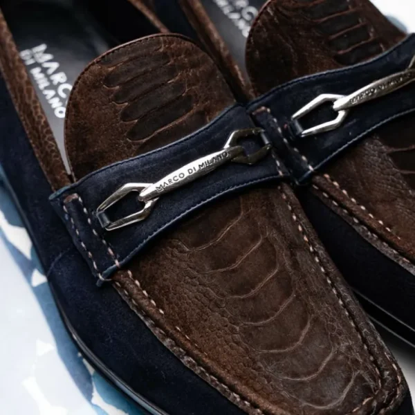 Store Marco di Milano Hugo Sueded Ostrich Leg Bit Loafers Brown / Navy
