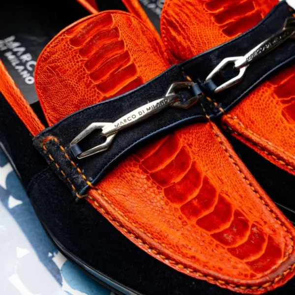 Cheap Marco di Milano Hugo Sueded Ostrich Leg Bit Loafers Orange / Blue