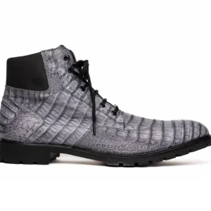 Hot Marco di Milano Leoni Caiman Crocodile Lace Up Boots Oil Gray OilGray