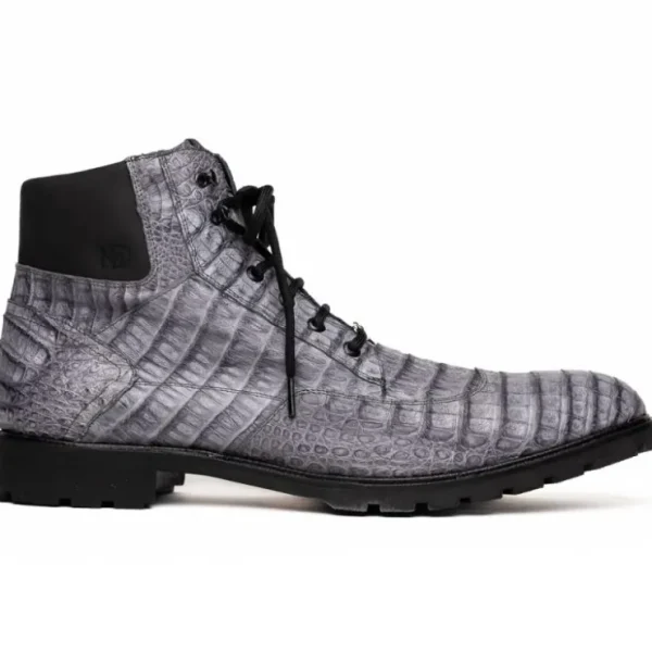 Hot Marco di Milano Leoni Caiman Crocodile Lace Up Boots Oil Gray OilGray
