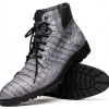 Hot Marco di Milano Leoni Caiman Crocodile Lace Up Boots Oil Gray OilGray