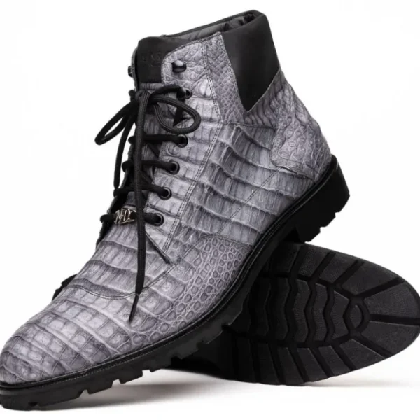 Hot Marco di Milano Leoni Caiman Crocodile Lace Up Boots Oil Gray OilGray
