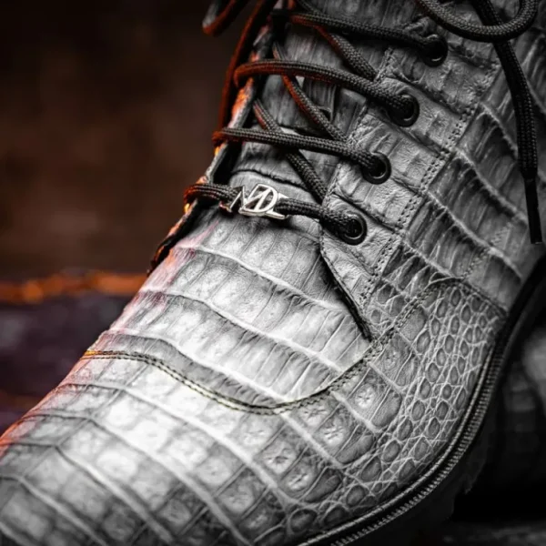 Hot Marco di Milano Leoni Caiman Crocodile Lace Up Boots Oil Gray OilGray