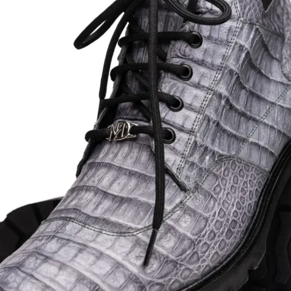 Hot Marco di Milano Leoni Caiman Crocodile Lace Up Boots Oil Gray OilGray