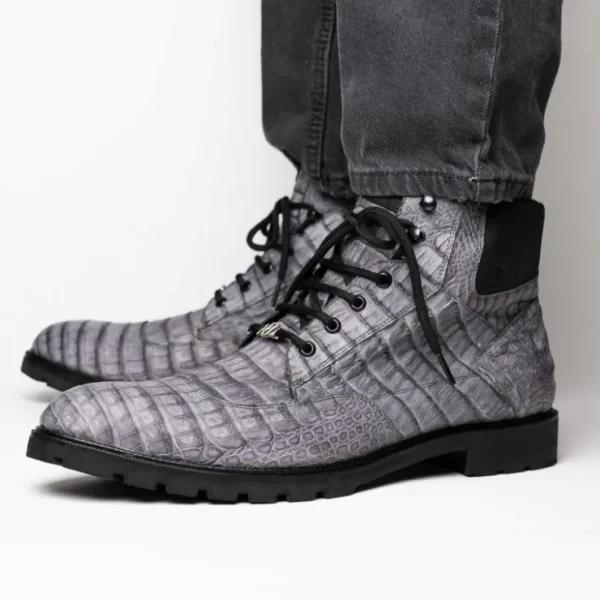 Hot Marco di Milano Leoni Caiman Crocodile Lace Up Boots Oil Gray OilGray