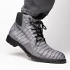 Hot Marco di Milano Leoni Caiman Crocodile Lace Up Boots Oil Gray OilGray