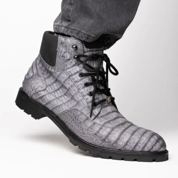 Hot Marco di Milano Leoni Caiman Crocodile Lace Up Boots Oil Gray OilGray