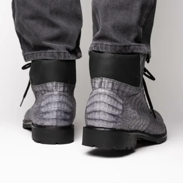 Hot Marco di Milano Leoni Caiman Crocodile Lace Up Boots Oil Gray OilGray