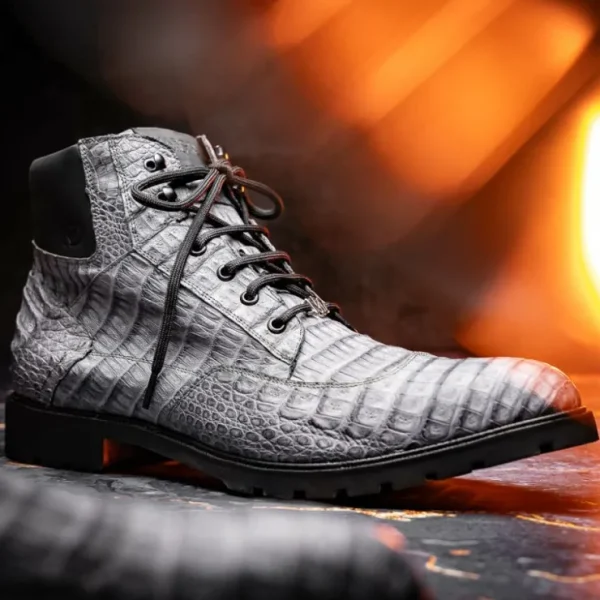 Hot Marco di Milano Leoni Caiman Crocodile Lace Up Boots Oil Gray OilGray
