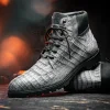 Hot Marco di Milano Leoni Caiman Crocodile Lace Up Boots Oil Gray OilGray