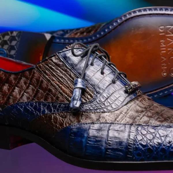 Online Marco di Milano Luciano Caiman Crocodile Wingtip Shoes Navy / Brown