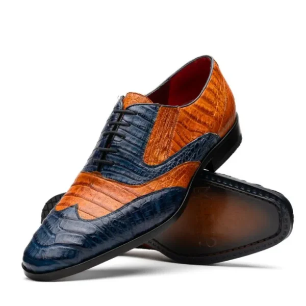 marco_di_milano_luciano_c_2-1.webp Outlet Marco di Milano Luciano Caiman Crocodile Wingtip Shoes Blue / Brandy