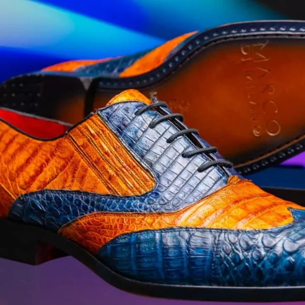 marco_di_milano_luciano_c_7-1.webp Outlet Marco di Milano Luciano Caiman Crocodile Wingtip Shoes Blue / Brandy