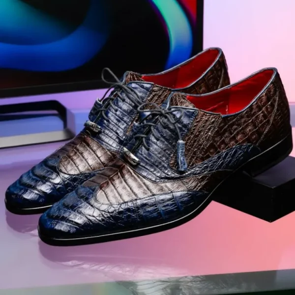 Online Marco di Milano Luciano Caiman Crocodile Wingtip Shoes Navy / Brown