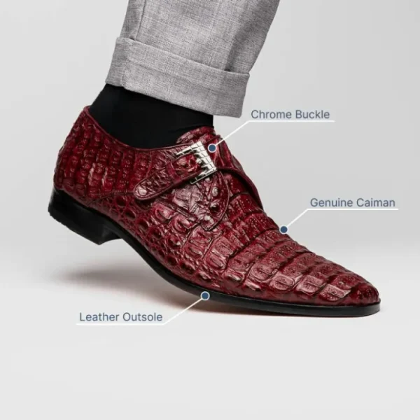Cheap Marco di Milano Luigi Caiman Crocodile Monk Strap Wine