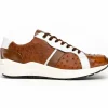Cheap Marco di Milano Lyon II Ostrich Quill & Calfskin Sneakers Brandy / White