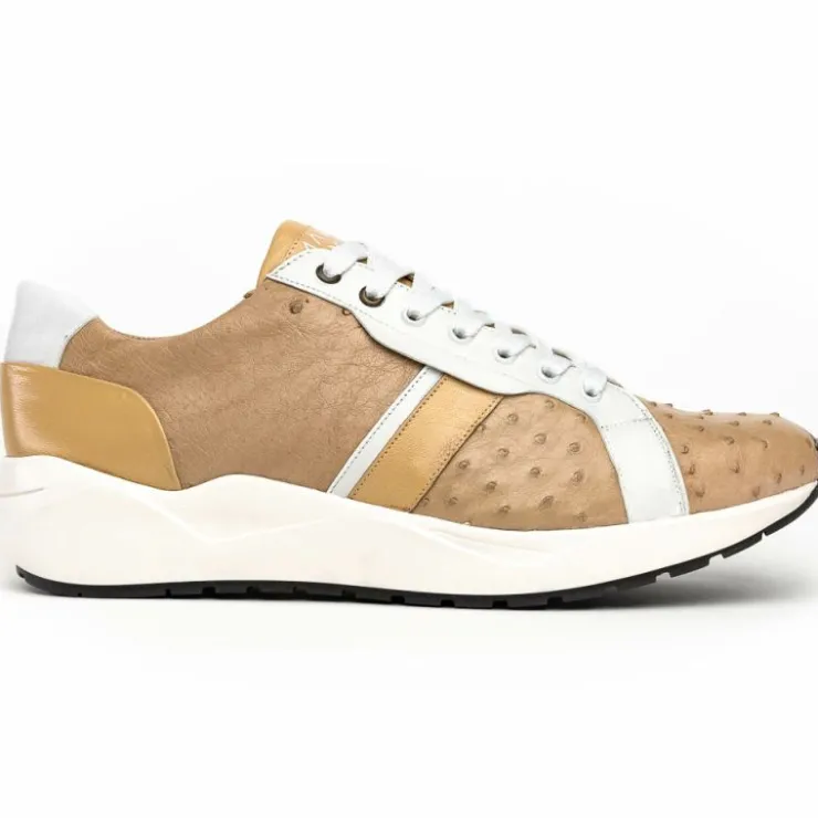 Flash Sale Marco di Milano Lyon II Ostrich Quill & Calfskin Sneakers Orix / White