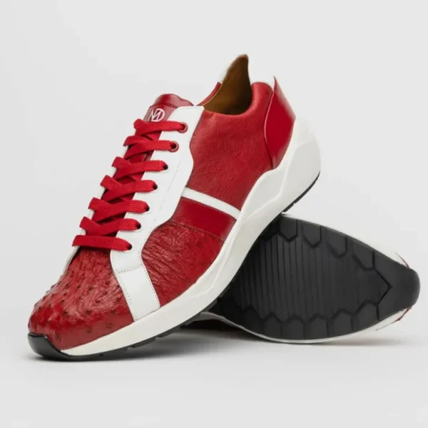 marco_di_milano_lyon_ii_o_1-3.webp Discount Marco di Milano Lyon II Ostrich Quill & Calfskin Sneakers Red / White