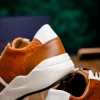 Cheap Marco di Milano Lyon II Ostrich Quill & Calfskin Sneakers Brandy / White